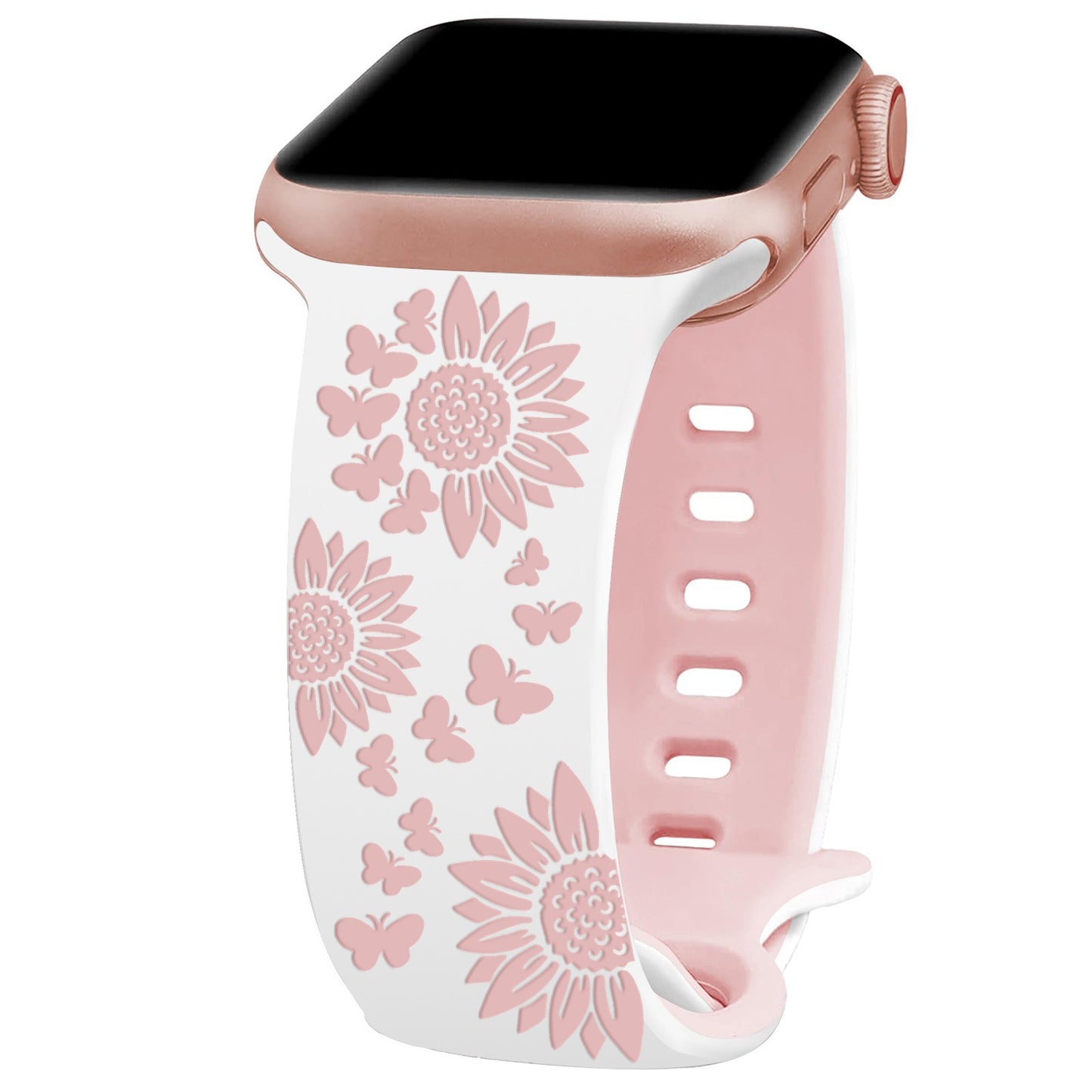Floral & Butterfly Engraved Silicone Band for Apple Watch