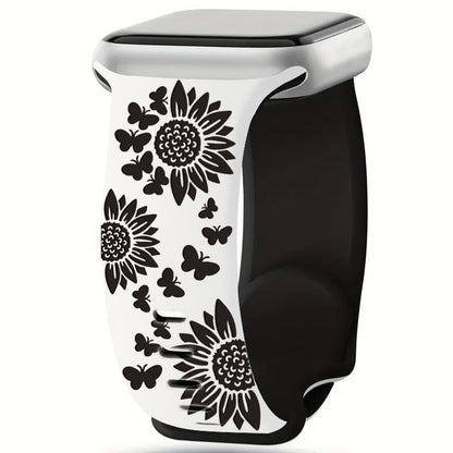 Floral & Butterfly Engraved Silicone Band for Apple Watch