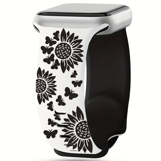 Floral & Butterfly Engraved Silicone Band for Apple Watch