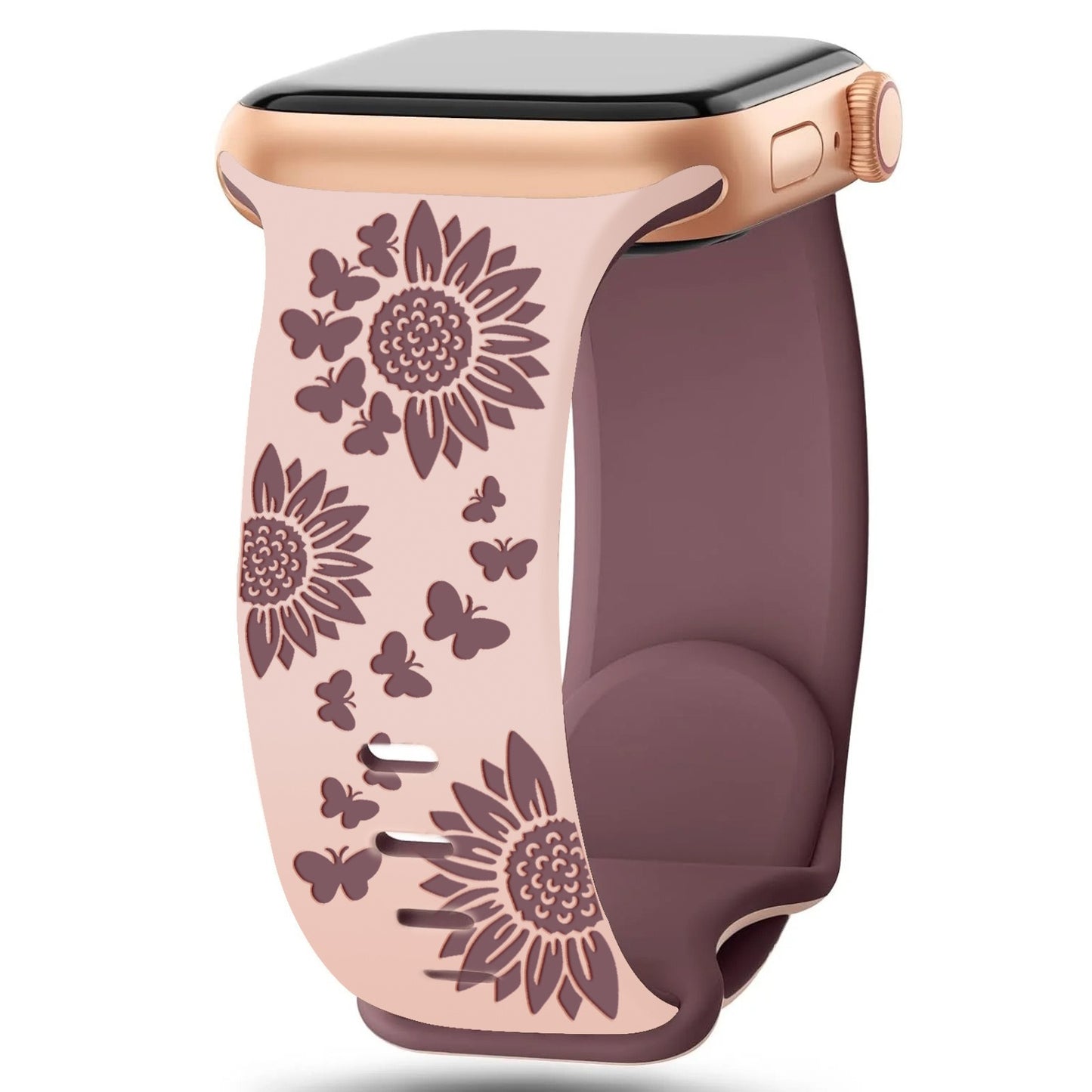 Floral & Butterfly Engraved Silicone Band for Apple Watch