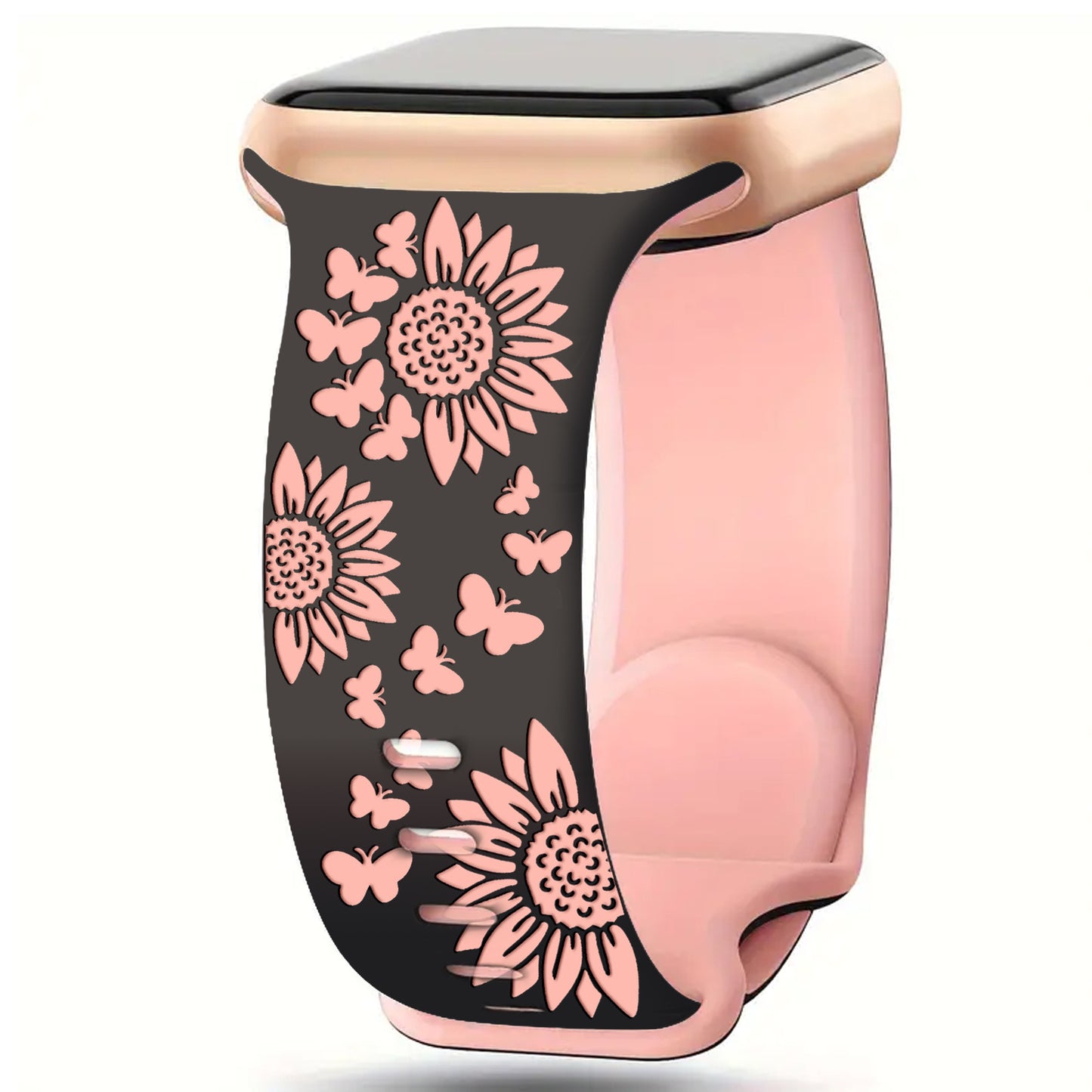 Floral & Butterfly Engraved Silicone Band for Apple Watch