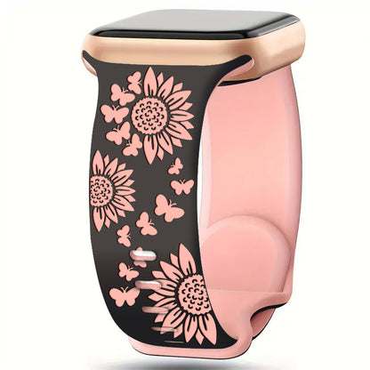 Floral & Butterfly Engraved Silicone Band for Apple Watch