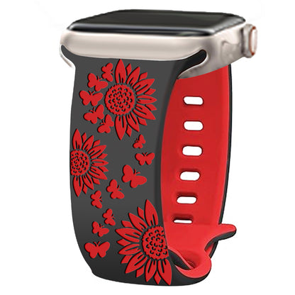Floral & Butterfly Engraved Silicone Band for Apple Watch