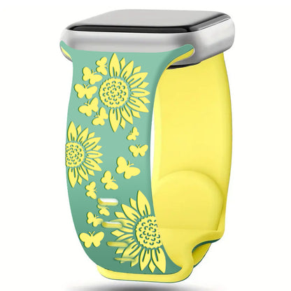 Floral & Butterfly Engraved Silicone Band for Apple Watch