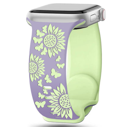 Floral & Butterfly Engraved Silicone Band for Apple Watch