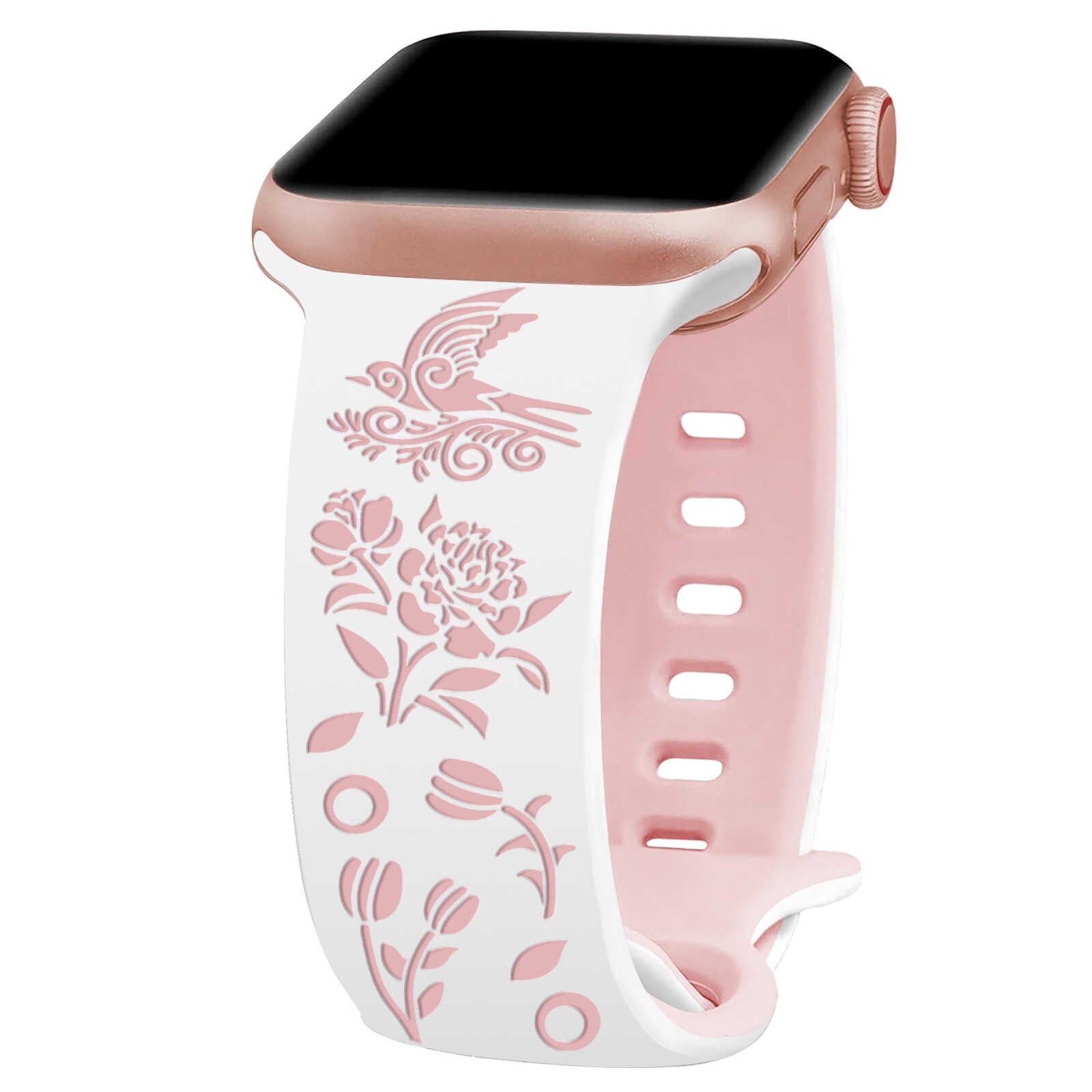 Garden Melody Engraved Silicone Band for Apple Watch.