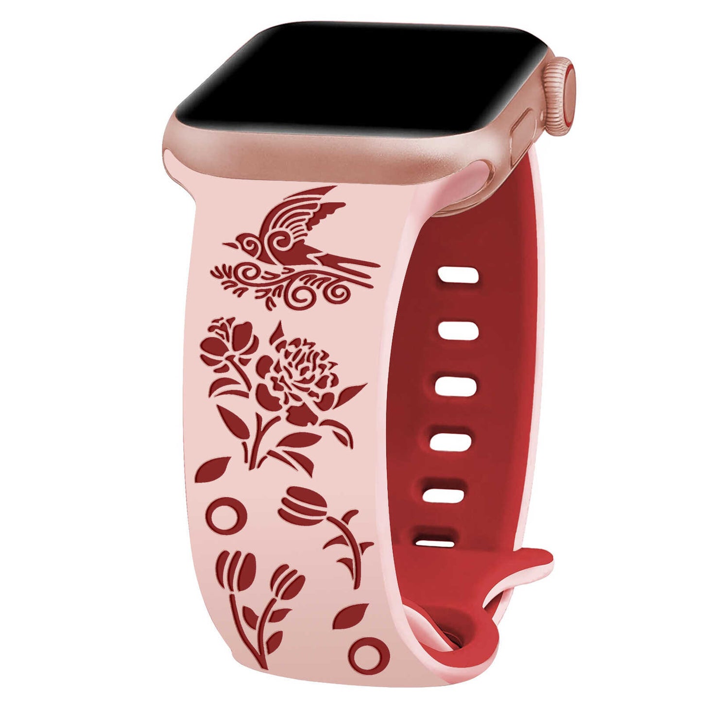 Garden Melody Engraved Silicone Band for Apple Watch.