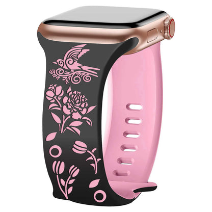Garden Melody Engraved Silicone Band for Apple Watch.