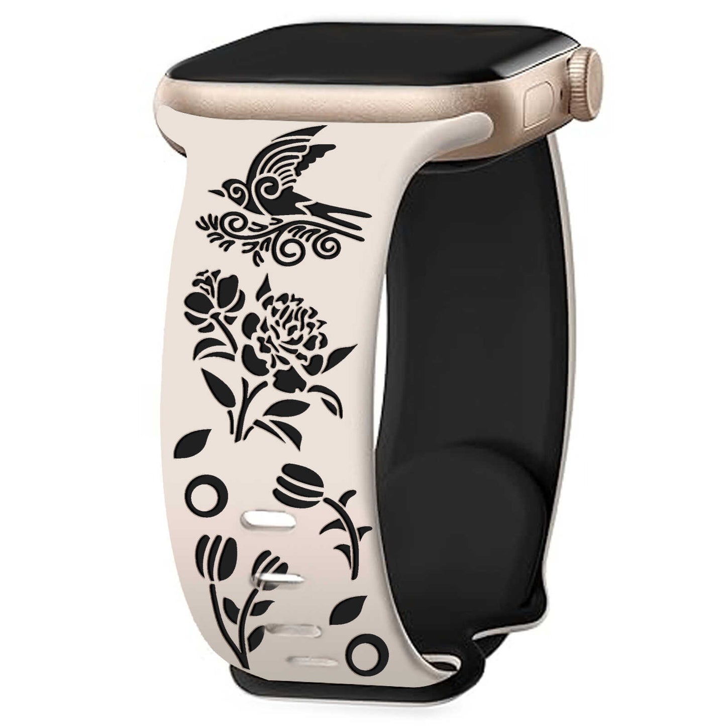 Garden Melody Engraved Silicone Band for Apple Watch.