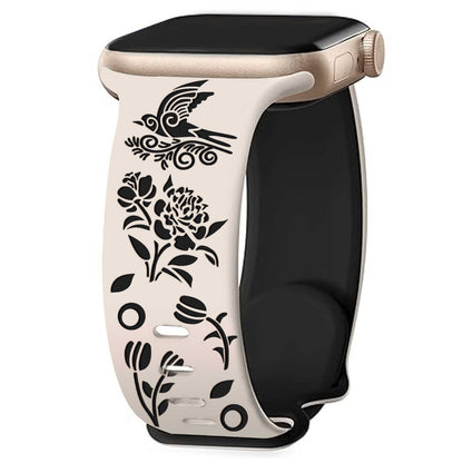Garden Melody Engraved Silicone Band for Apple Watch.