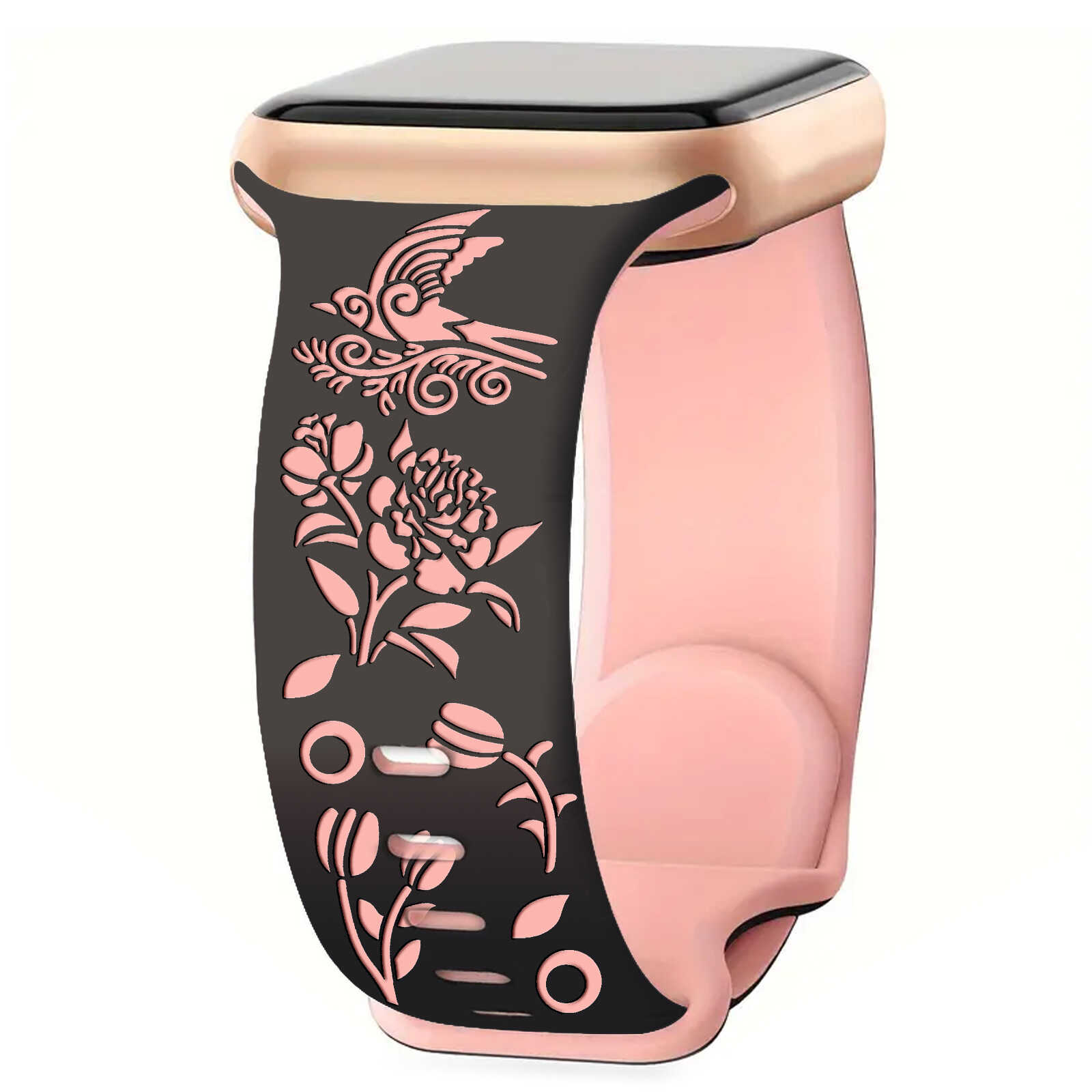 Garden Melody Engraved Silicone Band for Apple Watch.