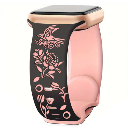 Garden Melody Engraved Silicone Band for Apple Watch.
