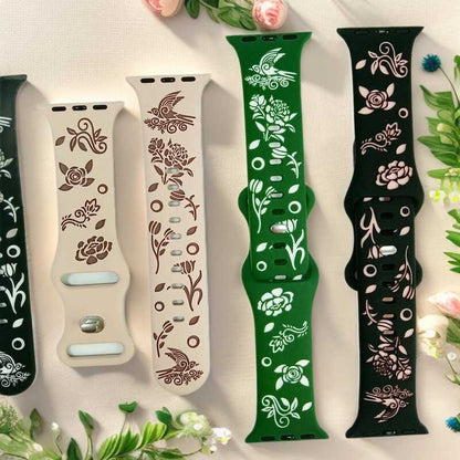 Garden Melody Engraved Silicone Band for Apple Watch.