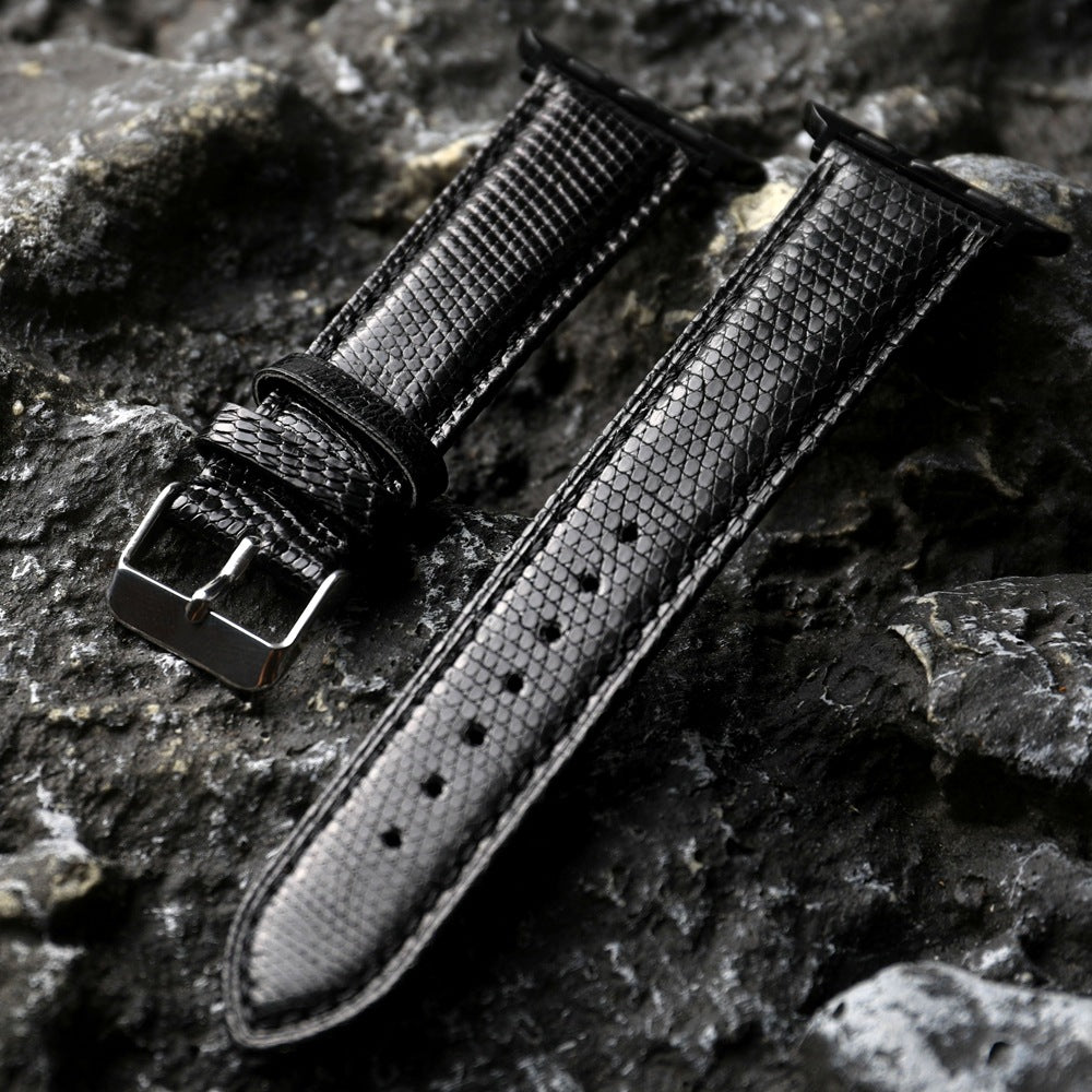 Handcrafted Lizard Leather Band with Cowhide Lining for Apple Watch