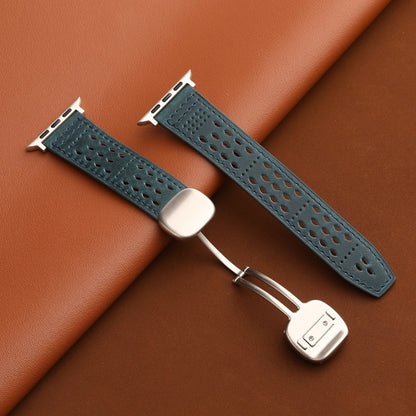 Leather Band for Apple Watch with Magnetic Clasp and Breathable Design