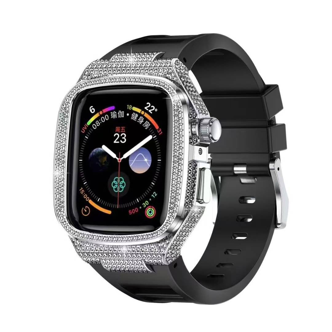 Luxury Diamond Metal Case with Liquid Silicone Band for Apple Watch