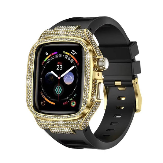 Luxury Diamond Metal Case with Liquid Silicone Band for Apple Watch
