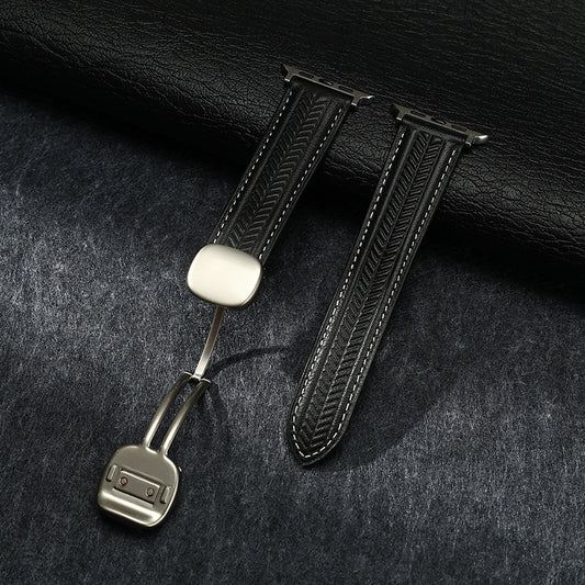 Magnetic Wheat-Pattern Genuine Leather Band for Apple Watch