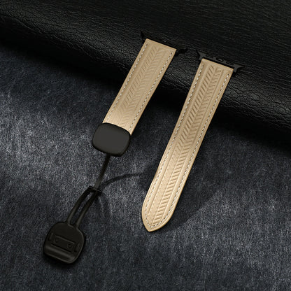 Magnetic Wheat-Pattern Genuine Leather Band for Apple Watch