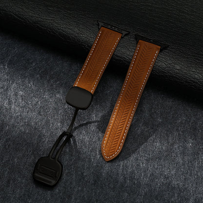 Magnetic Wheat-Pattern Genuine Leather Band for Apple Watch