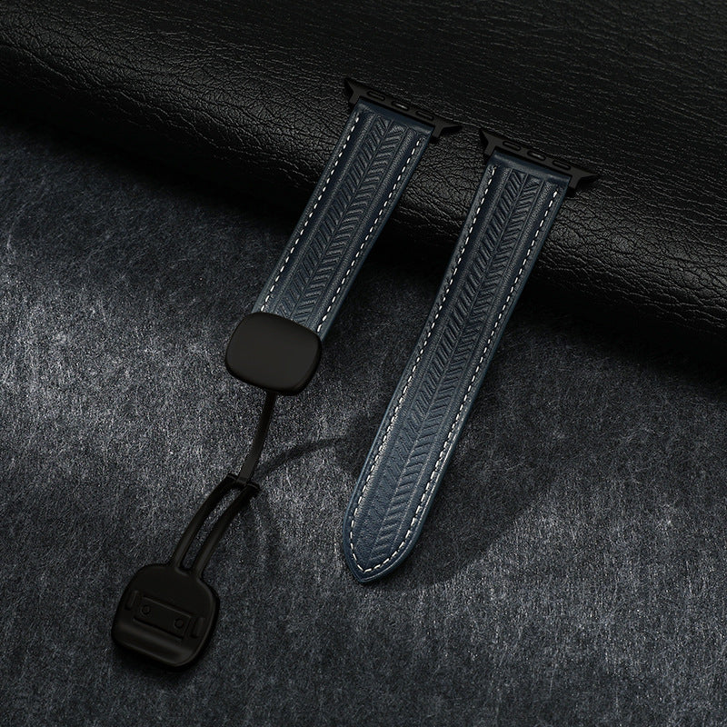 Magnetic Wheat-Pattern Genuine Leather Band for Apple Watch