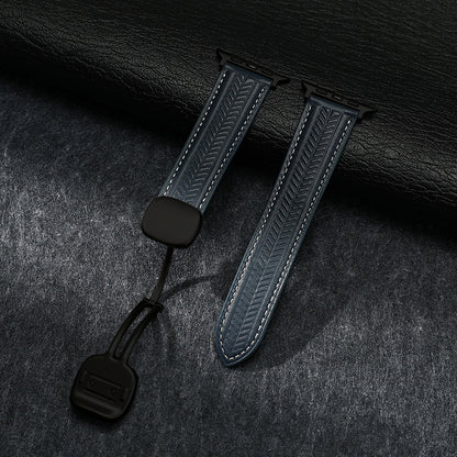 Magnetic Wheat-Pattern Genuine Leather Band for Apple Watch