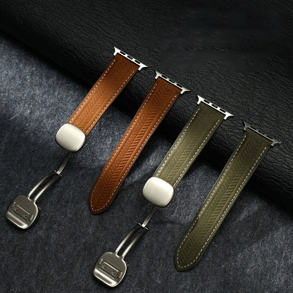 Magnetic Wheat-Pattern Genuine Leather Band for Apple Watch