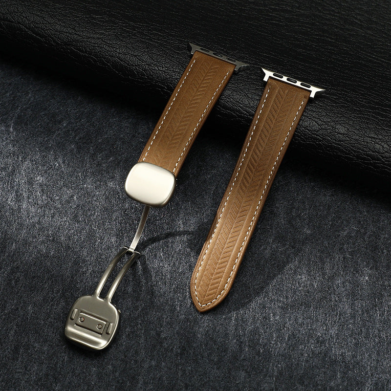 Magnetic Wheat-Pattern Genuine Leather Band for Apple Watch