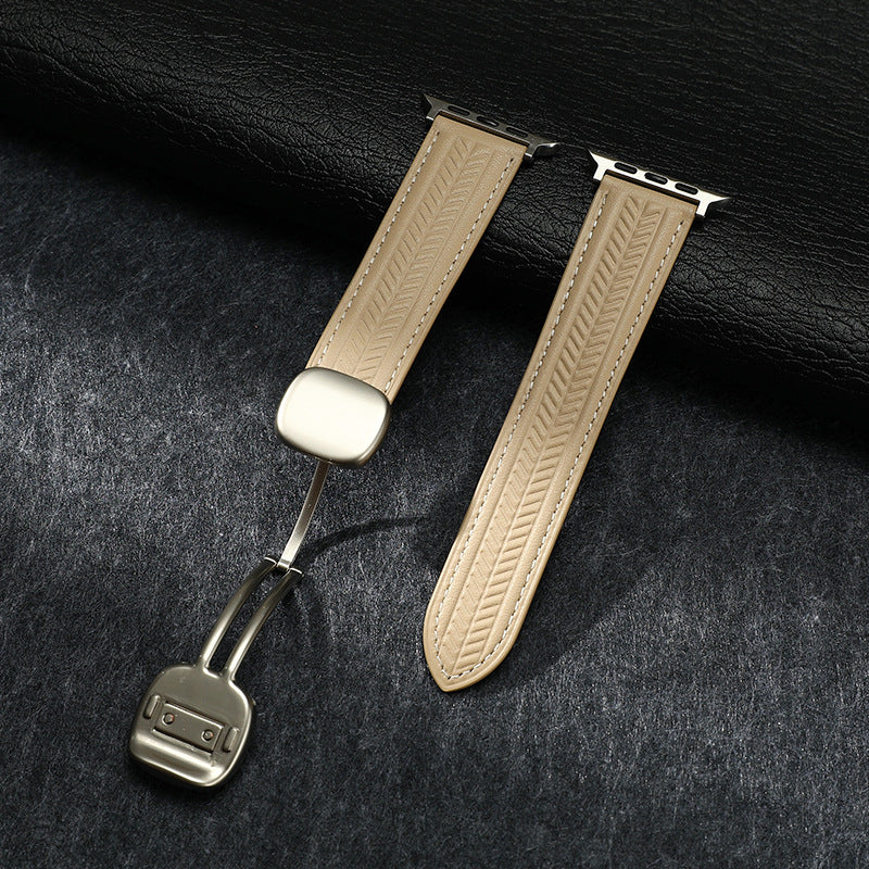 Magnetic Wheat-Pattern Genuine Leather Band for Apple Watch