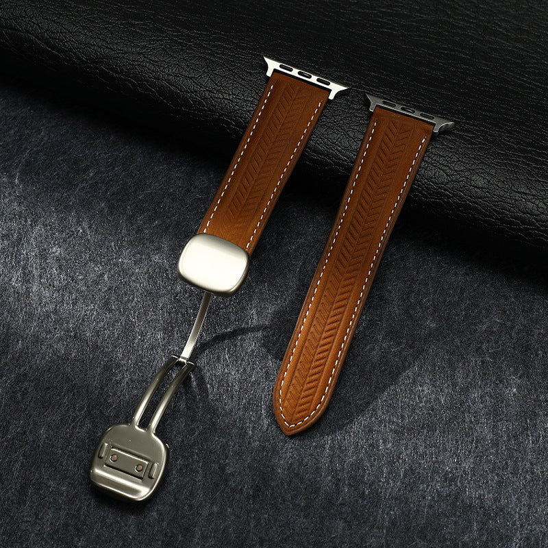 Magnetic Wheat-Pattern Genuine Leather Band for Apple Watch