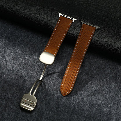 Magnetic Wheat-Pattern Genuine Leather Band for Apple Watch