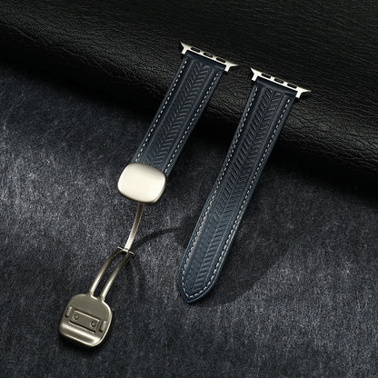 Magnetic Wheat-Pattern Genuine Leather Band for Apple Watch