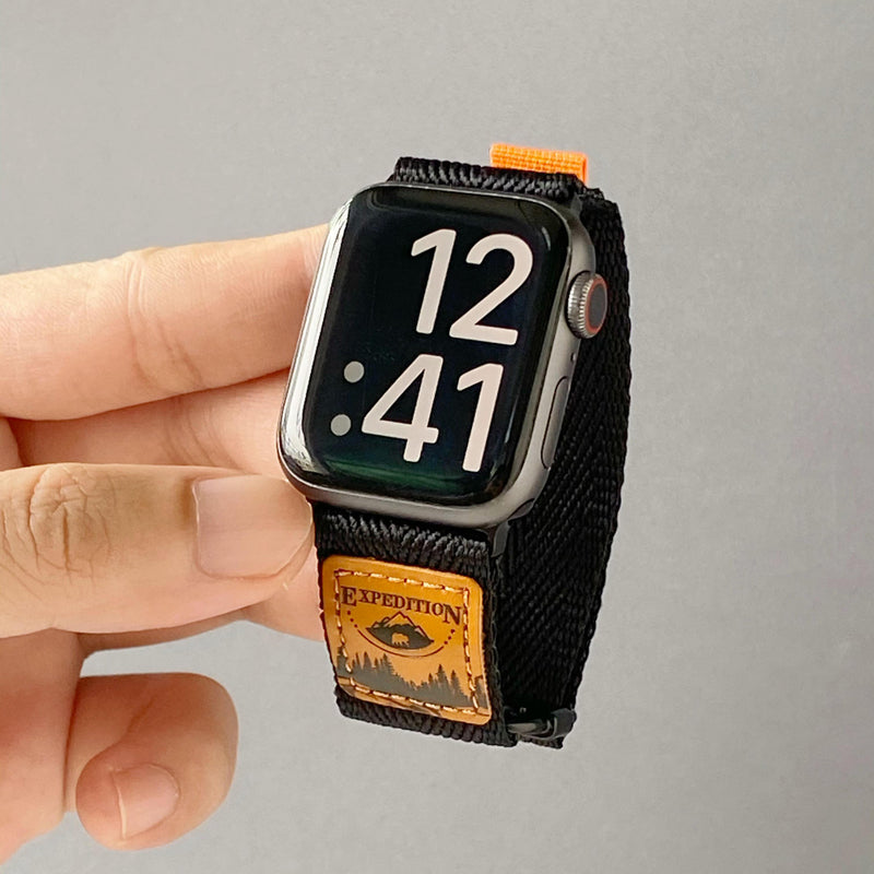 Nylon Band for Apple Watch with Leather Patch