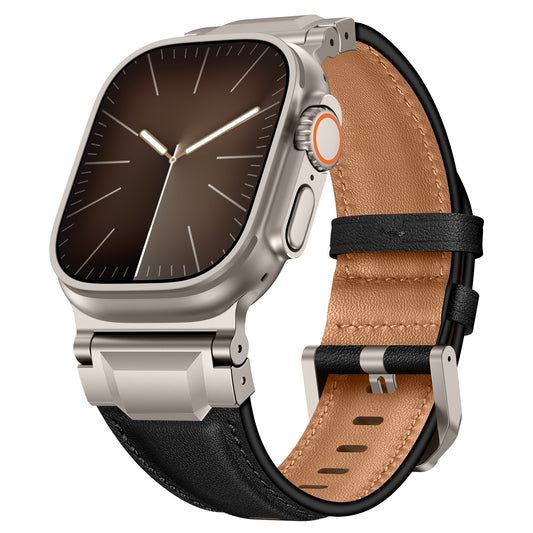 Premium Armor Metal-Lug Leather Band for Apple Watch