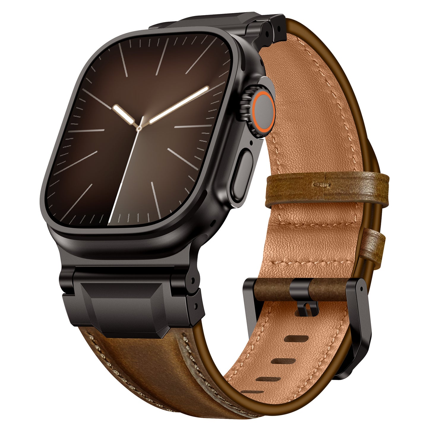Premium Armor Metal-Lug Leather Band for Apple Watch