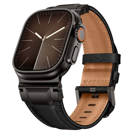 Premium Armor Metal-Lug Leather Band for Apple Watch