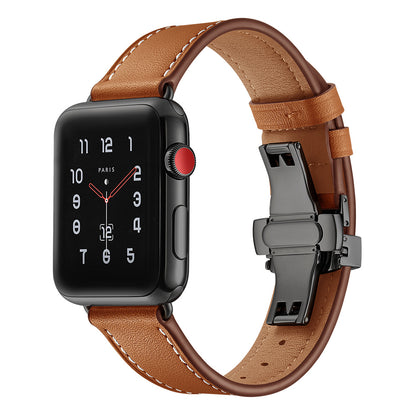 Premium Leather Butterfly Clasp Band for Apple Watch