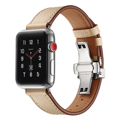 Premium Leather Butterfly Clasp Band for Apple Watch