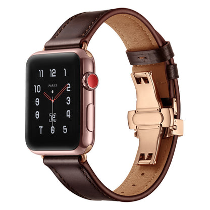 Premium Leather Butterfly Clasp Band for Apple Watch