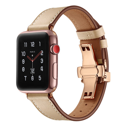 Premium Leather Butterfly Clasp Band for Apple Watch