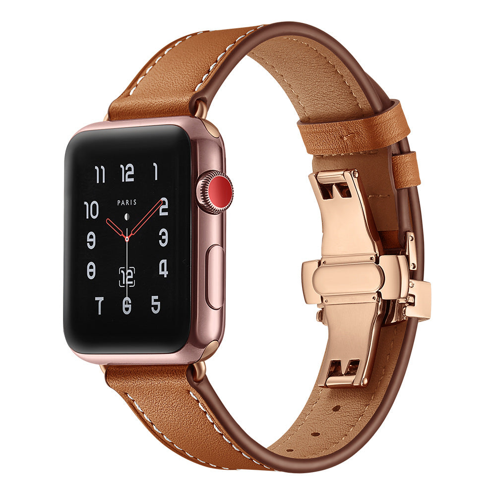 Premium Leather Butterfly Clasp Band for Apple Watch