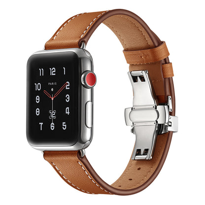 Premium Leather Butterfly Clasp Band for Apple Watch