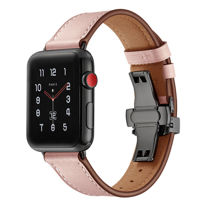 Premium Leather Butterfly Clasp Band for Apple Watch