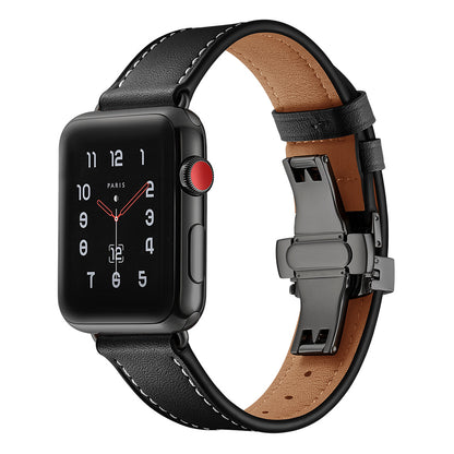 Premium Leather Butterfly Clasp Band for Apple Watch