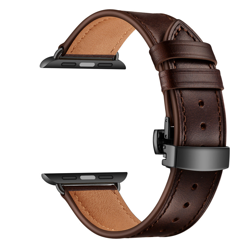 Premium Leather Butterfly Clasp Band for Apple Watch