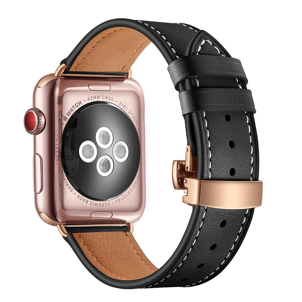Premium Leather Butterfly Clasp Band for Apple Watch
