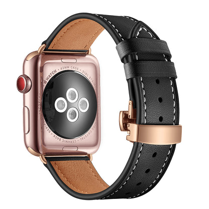 Premium Leather Butterfly Clasp Band for Apple Watch