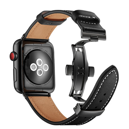 Premium Leather Butterfly Clasp Band for Apple Watch