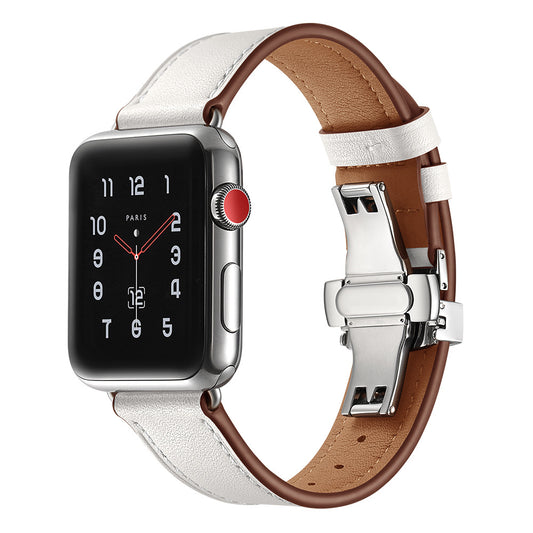 Premium Leather Butterfly Clasp Band for Apple Watch