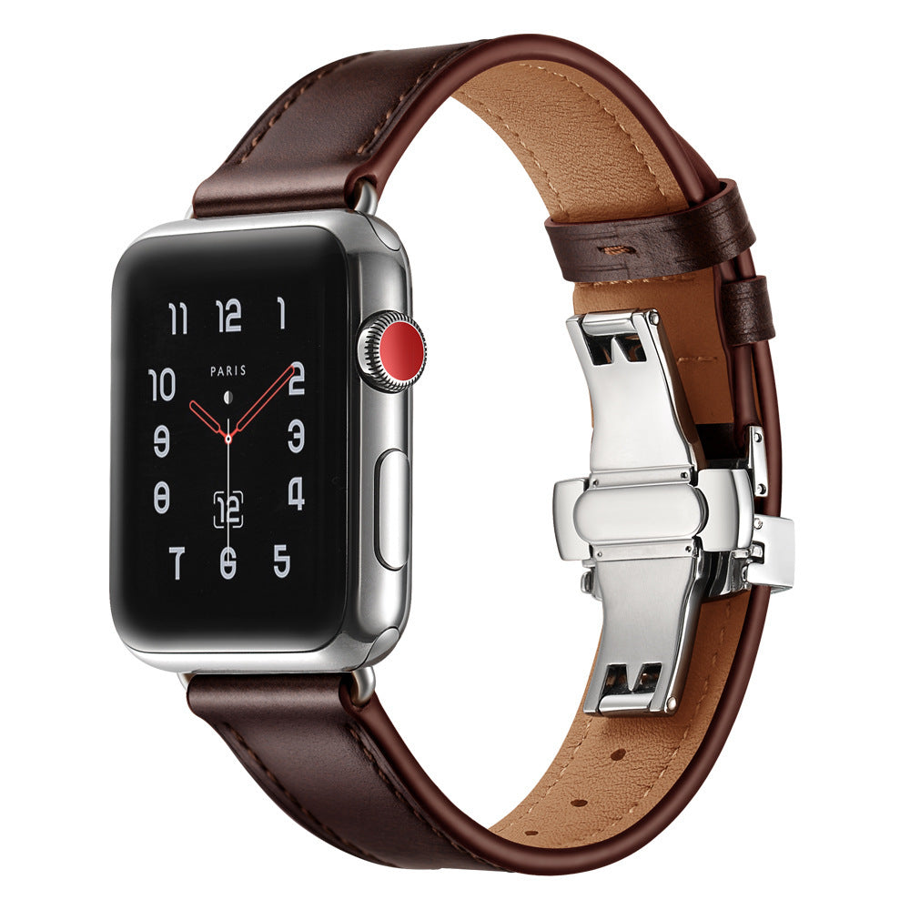 Premium Leather Butterfly Clasp Band for Apple Watch
